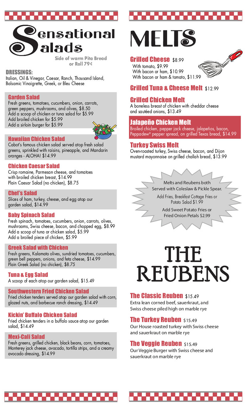 Salads, Kids Menu and Melts